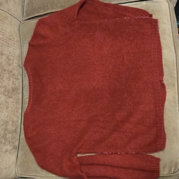 PHILOSOPHY Di ALBERTA FERRETTI Cropped Red Angora Cardigan Sweater Beaded Size 6 - Picture 4 of 6